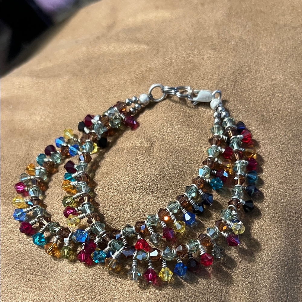Multicolor Swarovski Crystal Beaded Women's Bracelet -  Sterling Silver Accent
